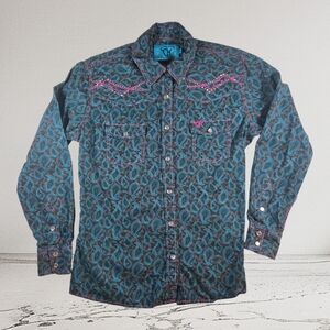 Cowgirl Hardware Paisley Button Down Shirt with Rhinestones Size Med